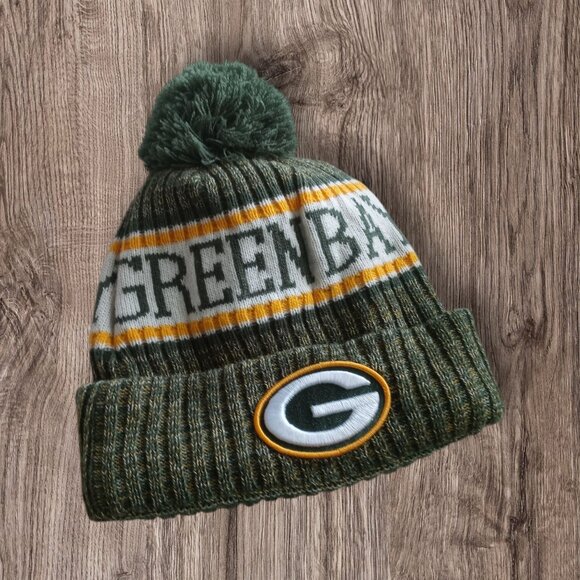 Green Bay Packers Beanie Hat Cap Green New Era Pom Adult - Picture 1 of 5